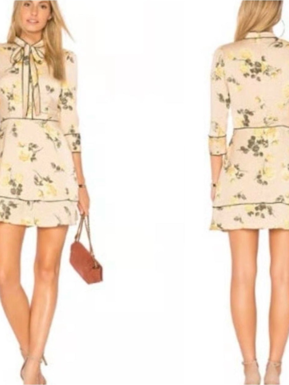 J.O.A. Floral Tie-Neck Mini Dress Size Medium